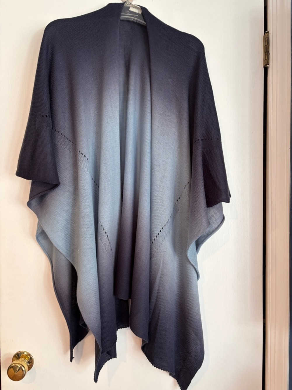 Gradient Knit Poncho Shrug - Navy to Light Gray